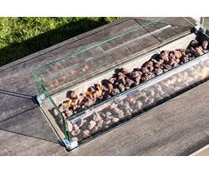 Teamson Home Mesa y Brasero Rectangular de Gas Propano Grande para Jardín, Quemador para Exteriores, Hoguera sin Humo, Calentador de Muebles de Patio con Pantalla de Vidrio, Rocas de Lava y Cubierta