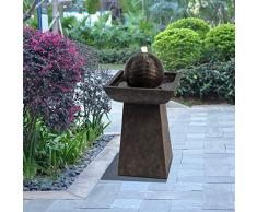 Teamson Home Fuente de Agua del Jardín, Cascada Zen de Esfera con Luces para Exteriores