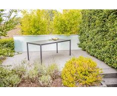 greemotion mesa Grenada comfort antracita, mesa de comedor con tablero de cristal con aspecto de cerámica, mesa de jardín con estructura ligera de acero inoxidable, dimensiones aprox. 180 x 75 x 90 cm