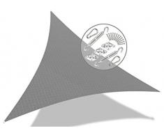 VOUNOT Toldo Vela de Sombra Triangular 3.6 x 3.6 x 3.6 m, Incluye 19 Kits de Montaje, Protección Rayos UV y HDPE Transpirable, para Exterior, Jardin, Patio, Gris