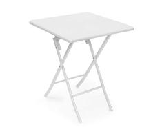 Relaxdays Mesa de jardín Plegable Bastian, Hecho de plástico con Aspecto de Rattan, 74 x 61.5 x 61.5 cm, Mesa Auxiliar, Acampar, balcón, Cuadrada, Color Blanco