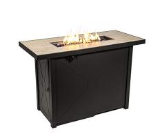 Teamson Home Mesa y Brasero de Gas Propano Muy Grande en Metal para Jardín, Quemador para Exteriores, Hoguera sin Humo, Calentador de Muebles de Patio con Rocas de Lava y Cubierta