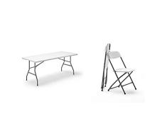 KG KITGARDEN - Mesa Plegable Multifuncional, 180x74x74cm, Blanco, KG Folding 180 Pack de 2 Sillas Plegables Multifuncional, Blanco, Every