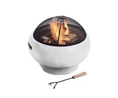 Teamson Home Jardín, Brasero de Leña Pequeño, Hoguera para Leña Al Aire Libre, Meubles De Exterior, Chimenea, Calentador De Hoguera, Quemador de Leña con Atizador, Parrilla y Tapa, Gris