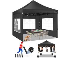 COBIZI Carpa Plegable 3x3m Impermeable con 4 Laterales Carpa Exterior Cenador Jardin Anti-UV 50+ Gazebo Plegable Pergolas de Jardin con Bolsa con Ruedas para Camping, Fiestas, Negro (Marco Engrosado)