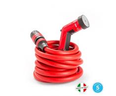 YOYO 8m - la manguera extensible ligera y robusta con pistola, conectores con empalme rápido y aquastop, para utilizar en el jardín, en casa o en viaje. YOYO, la manguera roja fabricada en I