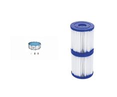 Piscina Desmontable Tubular Bestway Steel Pro MAX 305x100 cm + BESTWAY 58093 - Set de Dos Filtros de Agua Tipo I para Depuradora de Cartucho