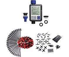 Aqua C4110 Digital de Riego con Pantalla Panorámica, Programador Full Vision 2 + KITG003 Pack de Goteo para Riego Gota 25 Goteros Regulables + KITG002 Pack Básico de Accesorios de 4 mm