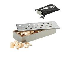 Relaxdays, Plateado Ahumador para Barbacoa, Deluxe, con Bolsa para Transportar, Acero Inoxidable, 22,5x9,5x4
