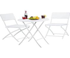 Relaxdays Set Muebles de jardín Bastian, Plegable, 3 Partes, óptica ratán, Mesa 75,5 x 60 x 60 cm, Blanco
