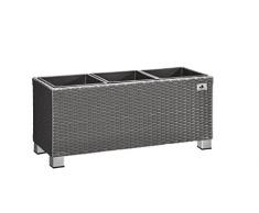 Jardinera Gartenfreude, separador de ambientes, ratán de polietileno para interiores y exteriores, inserto de plástico con pies de aluminio, gris, 78x27x34 cm, 4000-1072-056