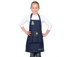 La Cordeline CJN45JEG Delantal infantil de jardinería vaquero, de algodón, con bolsillos y dibujos decorativos bordados. Talla de 6 a 8 años (H56 x L46 cm)