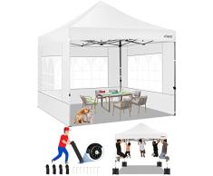 COBIZI Carpa Plegable 3x3m Impermeable con 4 Laterales Carpa Exterior Cenador Jardin Anti-UV 50+ Gazebo Plegable Pergolas de Jardin con Bolsa con Ruedas para Camping, Fiestas, Blanco (Marco Engrosado)