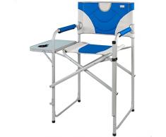 Aktive 52889 - Silla director plegable XL, plegable camping, jardín, terraza, Peso máx 110kg, Silla alta 62cm, Antideslizante con reposabrazos con almohadilla y mesa lateral con posavasos