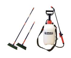 Spear & Jackson Astro - Cepillo telescópico para césped, Color Azul + Pulverizador a presión con Bomba de 5 litros