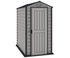 Duramax Cobertizo de plástico para jardín EverMore de 4 x 6 pies, Adobe y Grey, solución de almacenamiento exterior ignífuga y para todo tipo de clima, incluye suelo de plástico, gris oscuro y Adobe