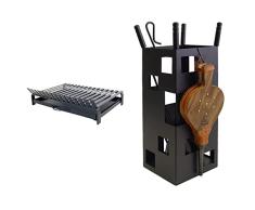 IMEX EL ZORRO 71411 - Parrilla Barbacoa para Obra, 60 x 47 x 10 cm & Imex El Zorro 10042 Juego para chimenea + Fuelle + útiles, cuadrado (fuelle, 50 x 20 x 20 cm), color negro, 20x20x50 cm