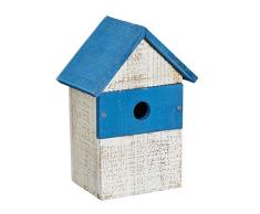 Relaxdays Casa para Pájaros, 25,5 x 17,5 x 12,5 cm Aprox, Colgante, Estilo Shabby, Caseta Pájaros Jardín, Blanco y Azul
