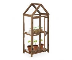 Relaxdays Invernadero para Balcón, Madera y Plástico, 146x66x47,5 cm, Puerta Doble, Armario de Cultivo Terraza, Marrón