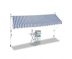 Relaxdays, Azul y Blanco, Toldo de Vela, Protección Solar, Retráctil, Sin Taladro, Ajustable, 400 cm, 400 x 120 cm