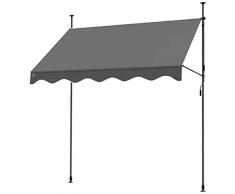 VOUNOT Toldo Manual Retráctil, Toldo Enrollable Exterior Altura Ajustable con Manivela, Sin Taladro, para Terraza Balcón Jardín, 250x120x210-320 cm, Gris