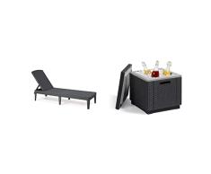 Keter Jaipur Tumbona Plegable De Jardín Exterior, Grafito, 58 X 187 X 29 Cm + Ice Cube Mesa Nevera para Jardín, Grafito