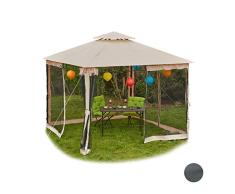 Relaxdays Carpa de jardín, Pabellón, Paredes Laterales con Cremallera, Mosquitera, Techo Impermeable, 3x3 m, Beige