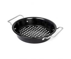 Bandeja Redonda para Barbacoa de Acero al Carbono con Recubrimiento Antiadherente - Sartén Para Parrilla con Asas Cromadas - Cesta para Parrilla - 30.8 x 25.2 x 6 cm