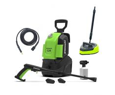 Greenworks G20 limpiador compacto a presión, 110 bar, 456 L / h, 1400w, con mangueras de 5 metros y accesorios de limpieza, garantía de 3 años