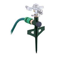 Relaxdays Aspersor Impulso, Pulverizador Jardín, Difusor Agua 360º, 14 m Alcance, Sistema Riego Césped, Verde/Plateado