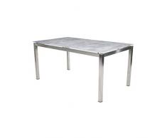 greemotion Mesa de Jardín Sydney, Mesa Exterior de Acero Inoxidable con Tablero de Vidrio y Cerámica, Mesa Comedor Aprox. 160 x 74 x 90 cm, Plateada/Gris