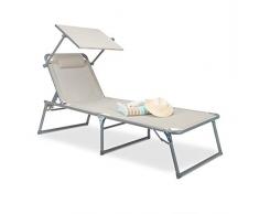 200x70x111 cm Relaxdays Tumbona Plegable con Protector Solar Beige