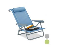 Relaxdays Tumbona Plegable con Reposacabezas, Abrebotellas y Reposabrazos, Sintético-Acero, Azul