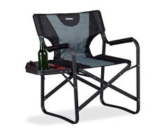 Relaxdays Silla Plegable con Mesa y Posavasos para Camping, Jardín y Pesca, Aluminio-PVC, Negro-Gris, 78 x 86 x 52,5 cm