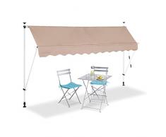 Relaxdays, Beige, Toldo Vela, Retráctil, Protección Solar, Enrollable, Sin Taladro, Ajustable, 300 cm, 300 x 120 cm