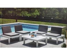 SATURNIA 8330220 Conjunto De Jardin Resina Molok Blanco con Cojines Antracita, 0, Multicolor, X-Large