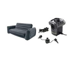 Intex 66552 Sofá 203 x 231 x 66 cm, Color Negro & 66634 - Inflador eléctrico con adaptadores 220-240V, Color Amarillo
