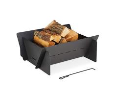 Relaxdays Brasero Cuadrado con Atizador, Estufa Leña, Chimenea Portátil Acero, Jardín y Terraza, 30 x 74 x 66 cm, Negro