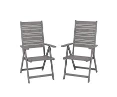 greemotion Juego de 2 Sillas de Jardín Plegables Maui, Silla Plegable de Exterior de Madera de Acacia 100% FSC, Sillón de Balcón Aprox. 59 x 69 x 109 cm, Gris Lavado