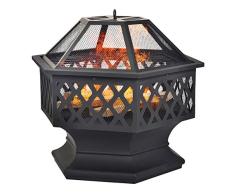 Fairyood Braseros con Parrilla, brasero con protección contra chispas Fire Pit para Barbacoa, calefacción, jardín, terraza, Metal, 3 en 1, Chimenea al Aire Libre