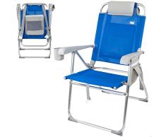 Aktive 62631 - Silla playa plegable y reclinable Superresistente, Silla portátil plegable 47x63x99cm, Incluye cojín, bolsa con rejilla y bolsillo lateral, Sillas de playa