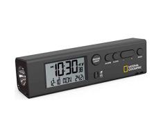 NATIONAL GEOGRAPHIC Reloj Despertador radiocontrolado con la Hora Mundial de 62 Ciudades de Todo el Mundo, función de Linterna y termómetro Integrado