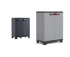 Keter Moby Armario bajo, Gris/Antracita, 100 x 80 x 44 cm + Armario bajo Stilo-EPACK (el Embalaje Puede Variar), Gris/Negro/Rojo, 90 x 68 x 39 cm