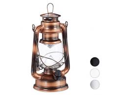 Relaxdays Farol LED, Lámpara vintage decorativa, A pilas, Cobre