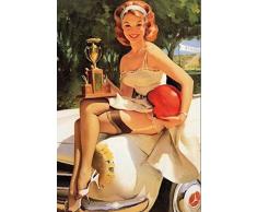 Schatzmix - Cartel Decorativo de Chapa (20 x 30 cm), diseño de Chica Pinup en Mesa de Billar