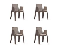 RESOL Play Set 4 Sillas de Jardín Apilables con Reposabrazos y Respaldo Ventilado | Terraza, Patio, Balcón, Comedor Exterior | Ligera y Resistente | Diseño Moderno - Color Marrón Chocolate