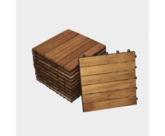 Juego de 33 baldosas de madera 01 para 3 m², baldosa de madera de acacia, para jardín, terraza, balcón, suelo con subestructura de drenaje para un drenaje sin problemas bajo las baldosas