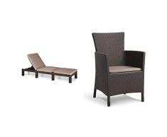 Keter Daytona Deluxe Tumbona de Jardín, Color Marrón & Iowa Sillón de Exterior e Interior con cojín Incluido, Marrón