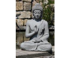 Stone-Lite Figura de Buda Sentado con Gesto de la Mano - para casa y jardín - Altura 73 cm - Gris Oscuro