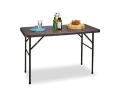 Relaxdays Mesa de jardín Plegable Bastian, Plástico con Aspecto de ratán, 74 x 121.5 x 61.5 cm, 1 Ud, Marrón